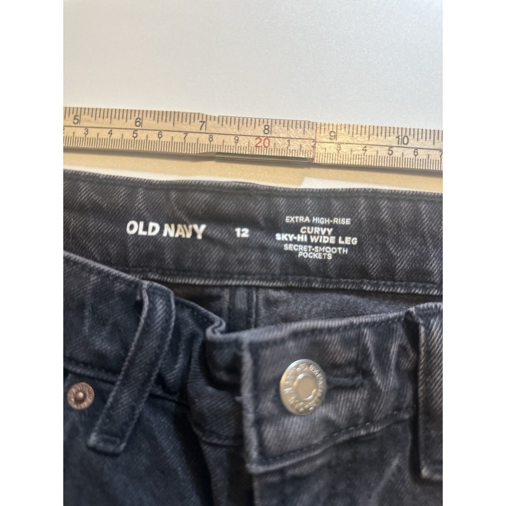 Old Navy Jeans Womens size 12 Black Extra High Rise Curvy Sky Hi Wide Leg NWT - Picture 3 of 8